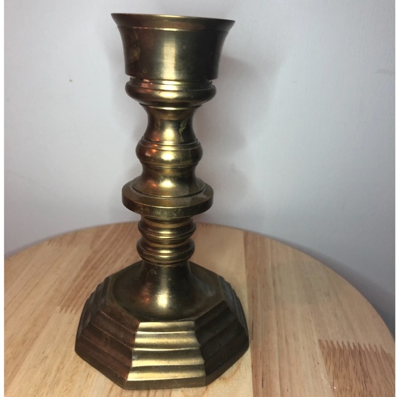 Vintage golden brass massive candle holder EUC - Picture 1 of 3